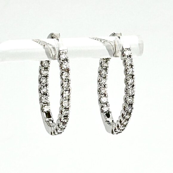 ON SALE! 18K Solid White Gold 2 tcw Diamond Hoops with Secure Lock and Appraisal - Picture 2 of 11
